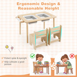 3-Piece Kids Activity Table and Chair Set with Adjustable Height-Natural