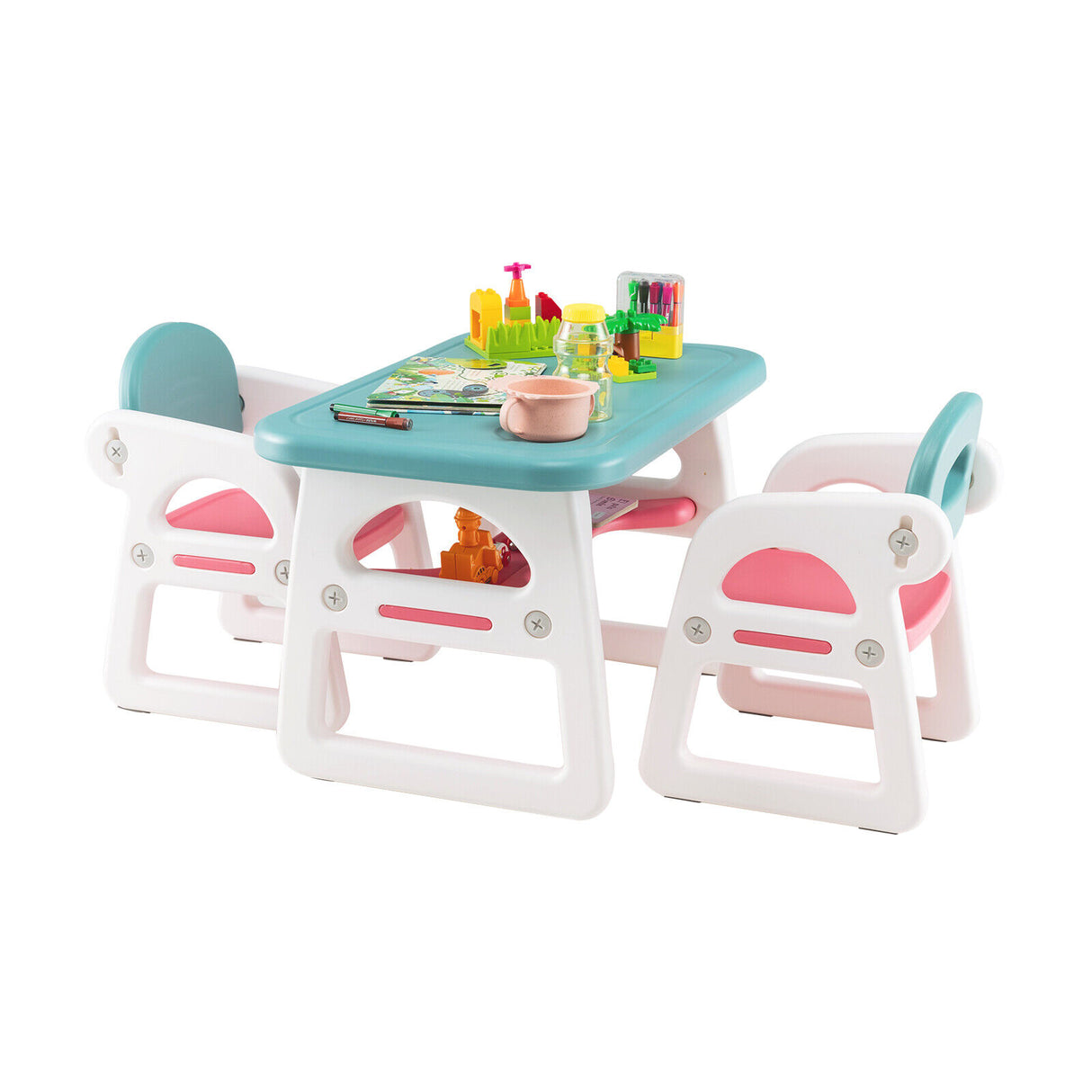 Kids Table and Chair Set with Building Blocks
