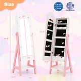 2 Pieces Kids Vanity Set and Jewelry Armoire Cabinet with Full-length Mirror