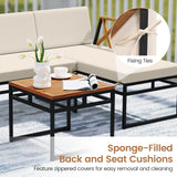 3-Piece L-Shaped Patio Furniture Set for Porch Backyard and Poolside-Beige