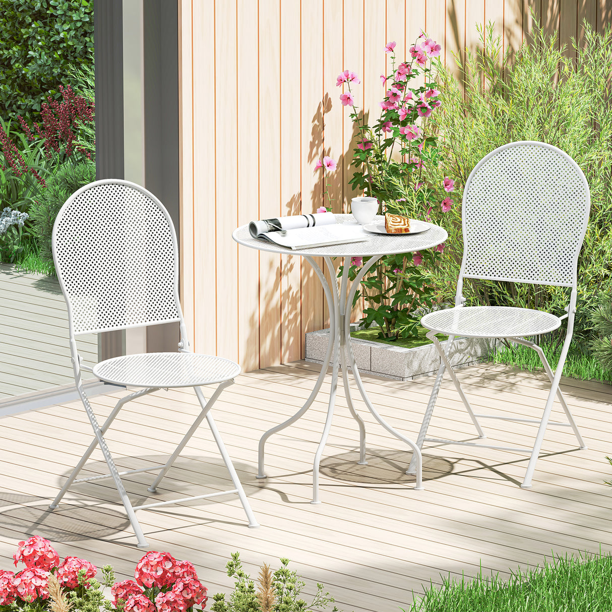 3 Pieces Patio Bistro Set Outdoor Conversation Furniture Table and Folding Chair
