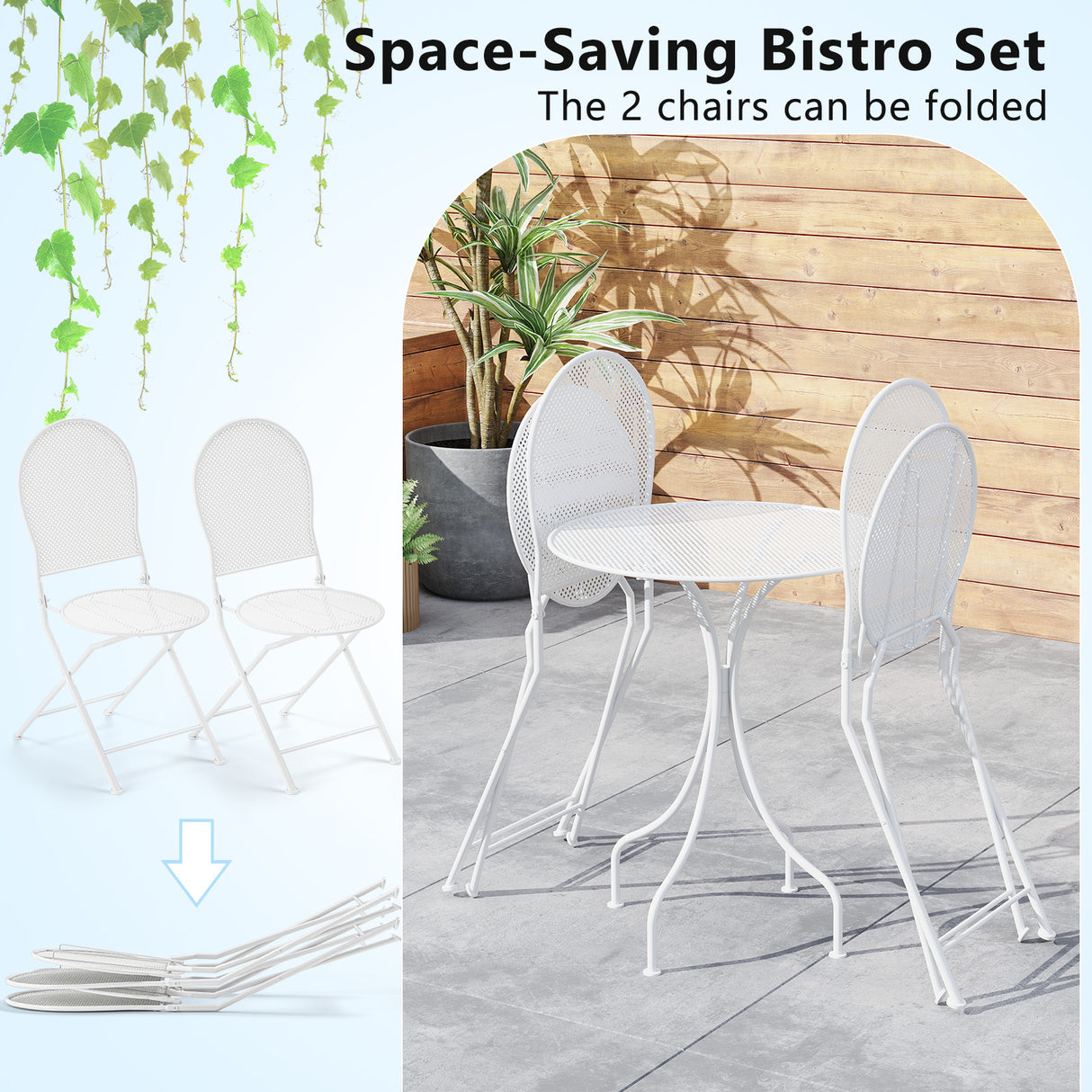 3 Pieces Patio Bistro Set Outdoor Conversation Furniture Table and Folding Chair