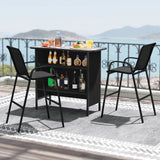 3 Piece Outdoor Bar Set with Footrest and 2-Tier Shelf