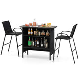 3 Piece Outdoor Bar Set with Footrest and 2-Tier Shelf