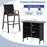 3 Piece Outdoor Bar Set with Footrest and 2-Tier Shelf