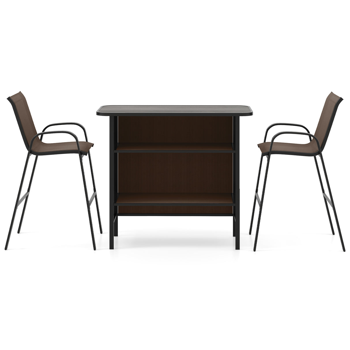 3 Piece Outdoor Bar Set with Footrest and 2-Tier Shelf
