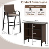 3 Piece Outdoor Bar Set with Footrest and 2-Tier Shelf