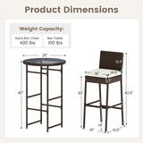 3 Piece Outdoor Bar Set Patio Heavy-Duty Metal Barstool and Table Set-White