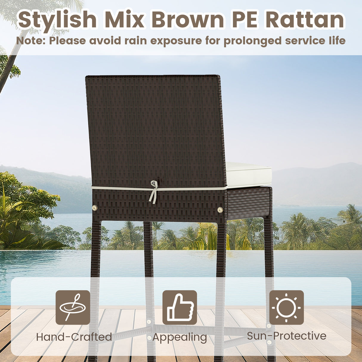 3 Piece Outdoor Bar Set Patio Heavy-Duty Metal Barstool and Table Set-White