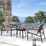 3 Piece Outdoor Chair Set with Breathable Fabric Seat and Armrests-Brown
