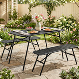 3-Piece Outdoor Dining Set with Coffee Table and 2 Benches for Backyard Deck-Black