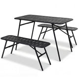 3-Piece Outdoor Dining Set with Coffee Table and 2 Benches for Backyard Deck-Black