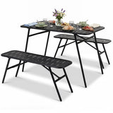 3-Piece Outdoor Dining Set with Coffee Table and 2 Benches for Backyard Deck-Black