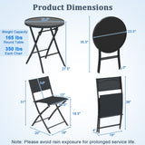 3 Piece Outdoor Folding Patio Bistro Set with Tempered Glass Coffee Table and 2 Patio Chairs