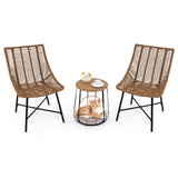 3 Piece Outdoor Furniture Set with Pet Housefor Patio Yard-Brown
