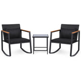 3-Piece Outdoor Rocking Bistro Set with Soft Cushions and/& Tempered Glass Table