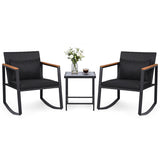 3-Piece Outdoor Rocking Bistro Set with Soft Cushions and/& Tempered Glass Table