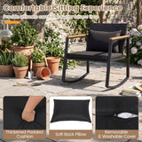 3-Piece Outdoor Rocking Bistro Set with Soft Cushions and/& Tempered Glass Table