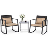 3-Piece Outdoor Rocking Bistro Set with Soft Cushions and/& Tempered Glass Table
