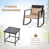 3-Piece Outdoor Rocking Bistro Set with Soft Cushions and/& Tempered Glass Table