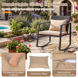 3-Piece Outdoor Rocking Bistro Set with Soft Cushions and/& Tempered Glass Table