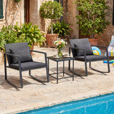 3-Piece Outdoor Rocking Bistro Set with Soft Cushions and/& Tempered Glass Table