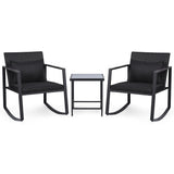3-Piece Outdoor Rocking Bistro Set with Soft Cushions and/& Tempered Glass Table