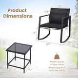 3-Piece Outdoor Rocking Bistro Set with Soft Cushions and/& Tempered Glass Table