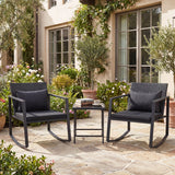 3-Piece Outdoor Rocking Bistro Set with Soft Cushions and/& Tempered Glass Table