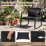 3-Piece Outdoor Rocking Bistro Set with Soft Cushions and/& Tempered Glass Table
