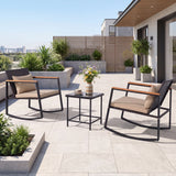 3-Piece Outdoor Rocking Bistro Set with Soft Cushions and/& Tempered Glass Table