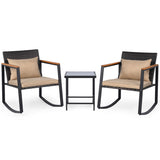 3-Piece Outdoor Rocking Bistro Set with Soft Cushions and/& Tempered Glass Table