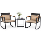 3-Piece Outdoor Rocking Bistro Set with Soft Cushions and/& Tempered Glass Table