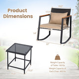 3-Piece Outdoor Rocking Bistro Set with Soft Cushions and/& Tempered Glass Table