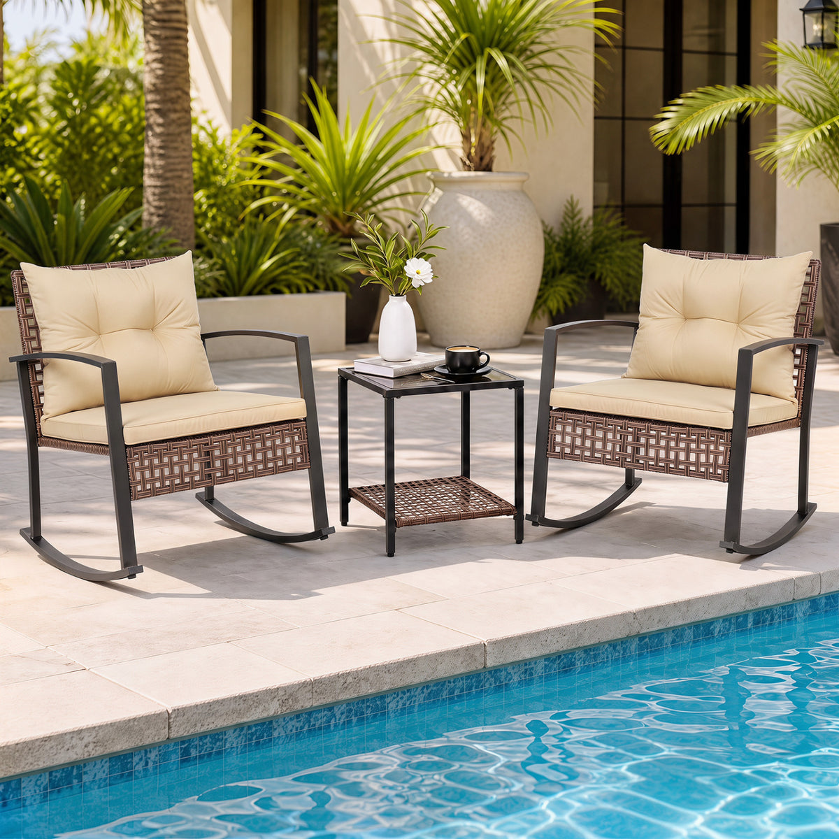 3-Piece Outdoor Rocking Chair Set
