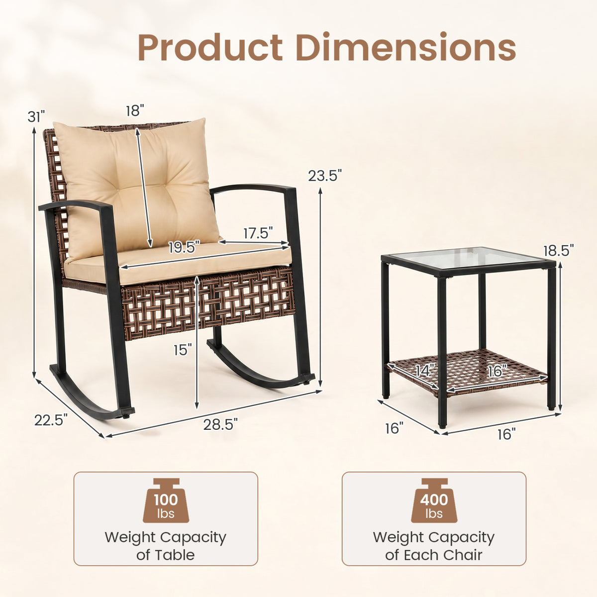 3-Piece Outdoor Rocking Chair Set