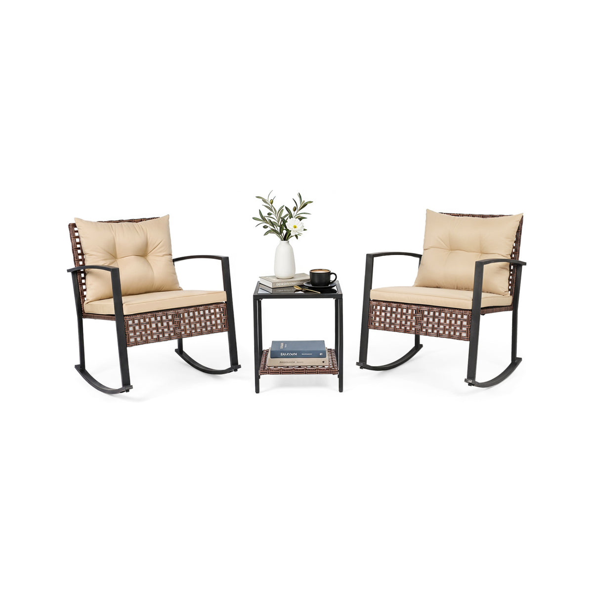 3-Piece Outdoor Rocking Chair Set