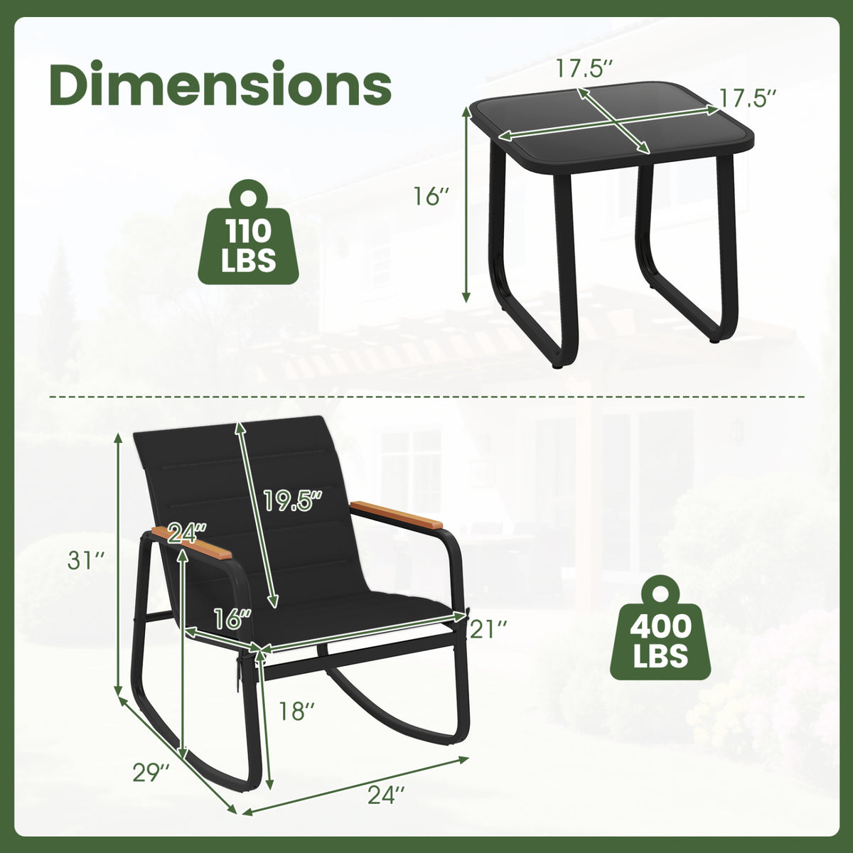 3 Piece Outdoor Rocking Bistro Set Porch Rocker Chairs