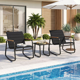 3 Piece Outdoor Rocking Bistro Set Porch Rocker Chairs