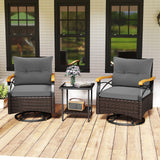 3 Piece Outdoor Swivel Chair Set with Tempered Glass Side Table