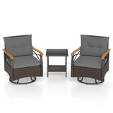 3 Piece Outdoor Swivel Chair Set with Tempered Glass Side Table