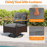 3 Piece Outdoor Swivel Chair Set with Tempered Glass Side Table