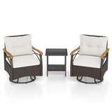 3 Piece Outdoor Swivel Chair Set with Tempered Glass Side Table