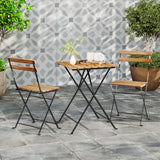 3 Piece Patio Acacia Wood Bistro Set with Slatted Seat and Tabletop