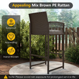 3 Piece Patio Bar Set Outdoor Wicker Bar Height Table and Armchairs-White