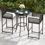3 Piece Patio Bar Set Outdoor Wicker Bar Height Round Table and Armchairs-White