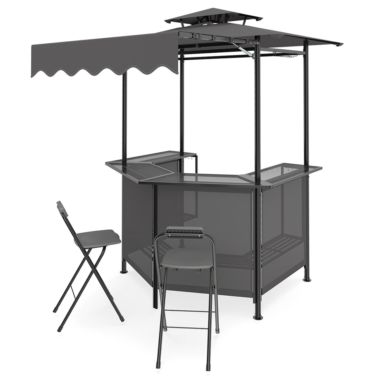3-Piece Patio Bar Set Outdoor Grill Gazebo and 2 Folding Bar Stools