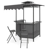 3-Piece Patio Bar Set Outdoor Grill Gazebo and 2 Folding Bar Stools