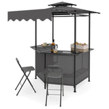 3-Piece Patio Bar Set Outdoor Grill Gazebo and 2 Folding Bar Stools