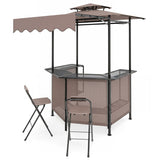3-Piece Patio Bar Set Outdoor Grill Gazebo and 2 Folding Bar Stools